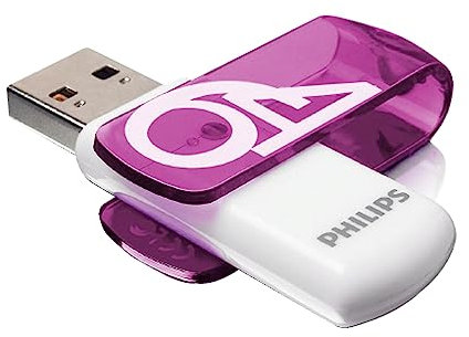 Philips Vivid Edition High Speed 2.0 USB-Flash-Laufwerk USB-Stick 64 GB mit Schwenkkappe für PC, Laptop, Computer Data Storage, Lesegeschwindigkeit bis zu 25 MB/s