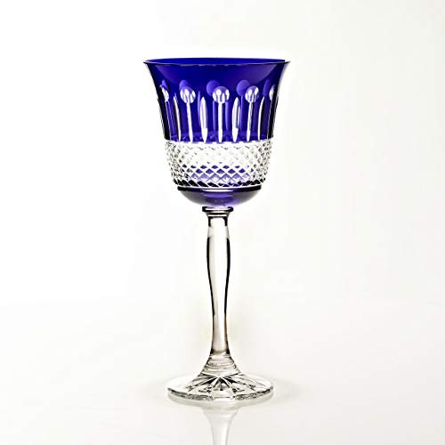 CRISTALICA Weißweinglas 220ml blau Weinkelch Retro Kelchglas Kristallglas geschliffen bunt