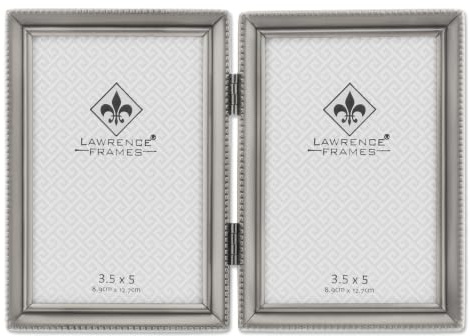 Lawrence Frames 11535D Antique Pewter Hinged Double 3x5 Picture Frame - Beaded Edge Design