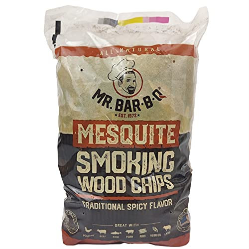 Mr. Bar-B-Q Wood Smoker Chips (Mesquite) | Traditional Spicy Flavor | Made from 100percent Hardwood | All Natural Mesquite Wood Chips | 1.6 Pound Bag 179 Cu. in | Works Any Heat Source, Brown, 05010X