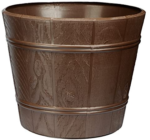 Verdenia 7212 - Macetero Ligero con diseño Inspirado en Madera, Maceta Decorativa para Plantas de Interior y Exterior, de plástico, Redondo, Muchos Colores y tamaños, 38 cm, Color marrón