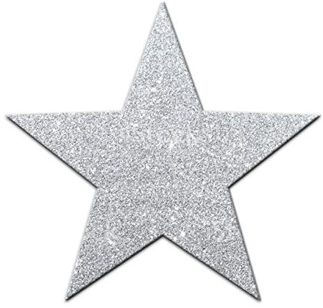 3X Silver Fabric Glitter 102mm 4 Inch Star Iron-On
