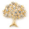 Broche Arbre de vie cristal transparant en plaqué or