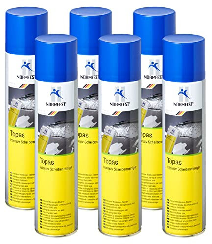 Normfest Topas Intensiv-Scheibenreiniger Schaum – haftstark, streifenfrei, gebrauchsfertig, für Glas, Spiegel und Autoscheiben, lackverträglich, ideal für Fahrzeugpflege, 6X 400 ml