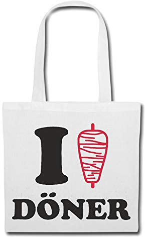 Reifen-Markt Tasche Umhängetasche I LOVE DÖNER - KEBAB - JUFKA - DÖNERBUDE - DÖNER BRING DIENST Einkaufstasche Schulbeutel Turnbeutel in Weiß