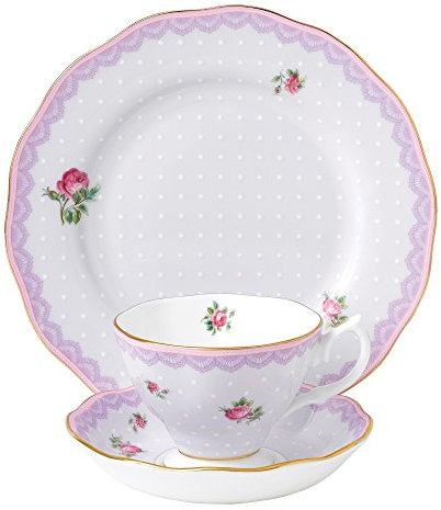Royal Albert Candy Collection Love Lilac 3 PCE Set Teacup, Saucer & Plate, Fine Bone China, Multi, 20cm