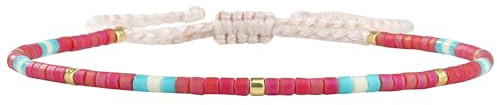 KELITCH Boho-Farbe Kristall Muschel Perlen Freundschaftsarmbänder Handgemachte Strand Armband Armreifen Schmuck Für Frauen (Rose)