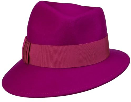 LIERYS Asym Damenhut mit Ripsband Wollfilzhut Hut Filzhut Damen - Made in Italy Frühling-Sommer Herbst-Winter - One Size Fuchsia