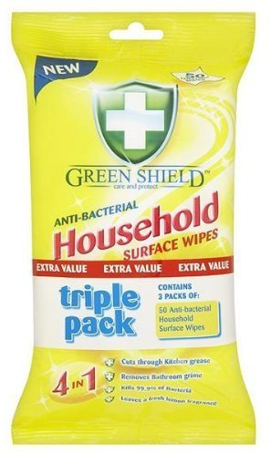 Green Shield Antibacterial Wipes - 3 x 50 Wipes - Triple Pack