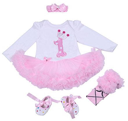 BABYPREG Pattini della Fascia del Vestito dal Primo Compleanno del Modello della Corona delle Neonate 4 Pezzi (12-18 Mesi, Rosa)