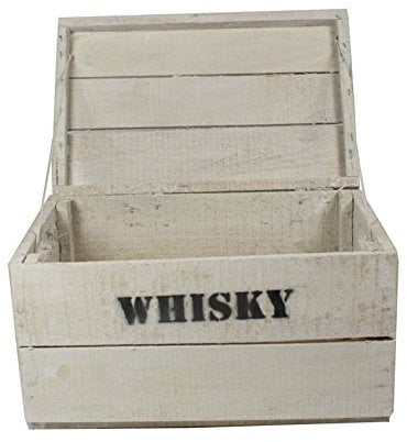 haus-garten-versand Whisky Holzkiste, klein (28x42x23cm), Vintage, Weinkiste, Obstkiste mit Deckel und Aufdruck, weiß lasiert