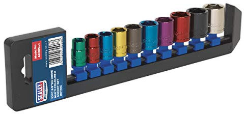 Sealey Ak285 Multi-Coloured Socket Set 10Pc 3/8Sq Drive 6Pt Walldrive Metric
