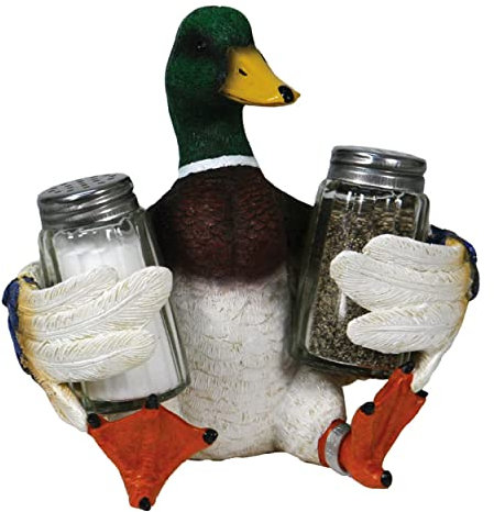 Rivers Edge Products Salt and Pepper Shakers Set, Unique Poly Resin and Glass Spice Dispenser, Novelty Kitchen Counter Decor, Mallard Duck