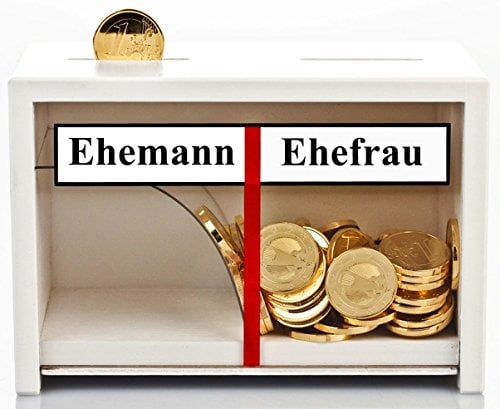 Ehespardose zur Hochzeit | Weiß | Geld rutscht Immer zur Ehefrau | Lustiges Sparschwein für das Ehepaar I Originelles Geldgeschenk Hochzeitsgeschenk für das Brautpaar | Hochzeitskasse