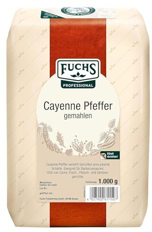 Fuchs Professional - Cayenne Pfeffer gemahlen | Scharfes Gewürz für Chili con Carne | Profi-Qualität für Großverbraucher und Gastronomie | 1 kg im recyclebaren Beutel