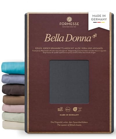 Bella Donna Jersey Alto edles Spannbettlaken Boxspring: glatt, kein Pilling | FORMESSE; Farbe Anthrazit; 90x190-100x220cm, bis 45cm; 97% Baumwollzwirn, 3% Elastan; Aloe Vera&Arganöl, intensive Farben