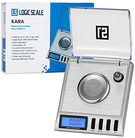 Logic Scale - Balance haute précision pesant à 0,001g avec une capacité de 20g - Ecran digital LCL - Modèle pour bijoux, poudre, liquide ou encore cuisine. Piles incluses