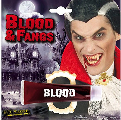 NET TOYS Faux Sang Tube de Sang en Gel et Dents de Vampire Faux théâtre Halloween Mardi Gras Carnaval Sang Effrayant Horreur