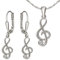 CLEVER SCHMUCK Damen Set mit Ohrhänger Notenschlüssel Zirkoniastein + passender Anhänger + Kette Singapur 45 cm Sterling Silber 925 im Etui weiß