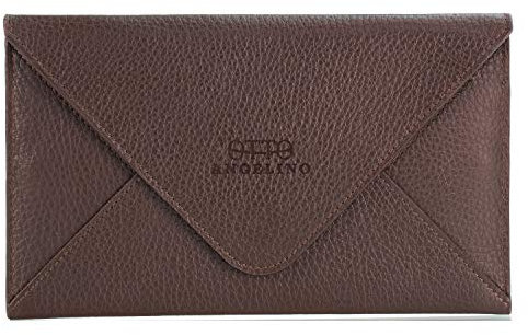 Otto Angelino portafoglio in vera pelle e porta carte di credito - portafolgio da viaggio stile-busta - scompartimenti multipli per denaro, Smartphone - Blocco di RFID - Unisex, Marrone scuro