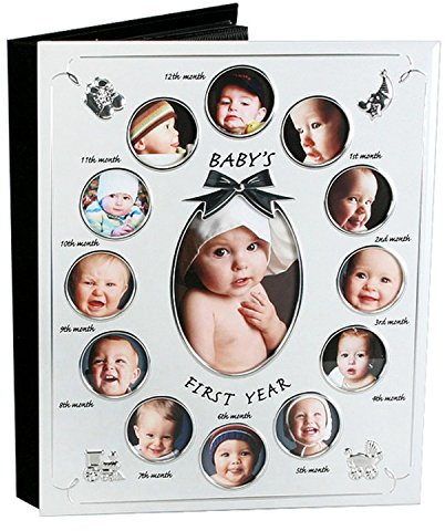 Bilderrahmen für Babys erstes Lebensjahr, mit englischer Aufschrift, für 12 Fotos, versilbert, zweitönig