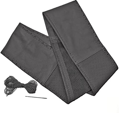 Lenkradbezug-Lenkradschoner grau/dunkel Grau teil gelocht echt Leder 37-39 cm zum selber Schnüren TOP