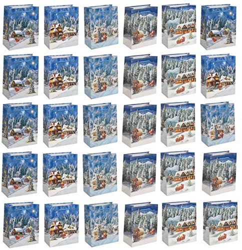 HRB Geschenktüten Weihnachten, 30 Stück, Schneelandschaft 23x18x10cm