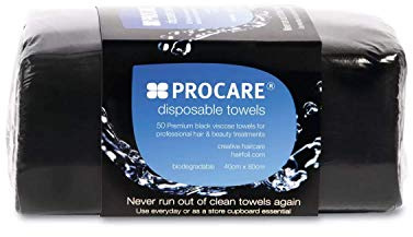 Procare Disposable Towels for Hairdressers (Pack of 50) - 100% Biodegradable Black Towels for Professional Hair & Beauty Stylists, Hygienic Hairdresser Accessories