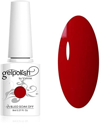 Vishine Vernis à ongles 8ml Semi-permanent Soak-off UV LED Nail Art Manucure Base Top Coat Rouge vif #1535