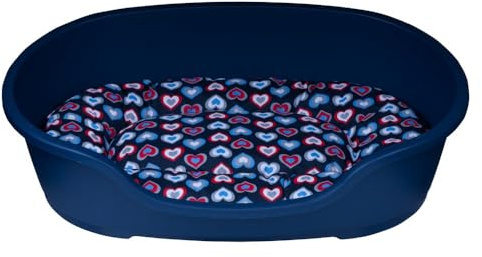 adena Hundekorb 48 cm - 125 cm mit Kissen / 110 cm Korb blau - Herzen blau