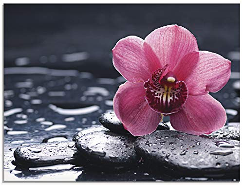 ARTland Wanddeko Glasbilder Wandbild Glas Bild einteilig 80x60 cm Querformat Asien Natur Botanik Blumen Blüten Orchideen Zen Entspannung Pink T9MN