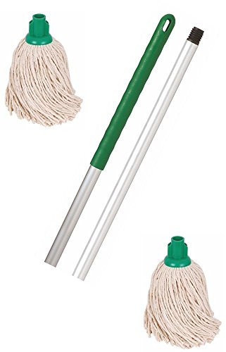 Professional Colour Coded Mop Handle and 2 Mop Heads - Colour Green