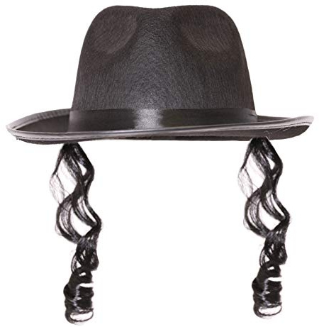 JEWISH RABBI Fancy Dress Orthodoxer schwarzer Hut, gelockt, Seitenbrenner – nur Hut + Seitenbrenner