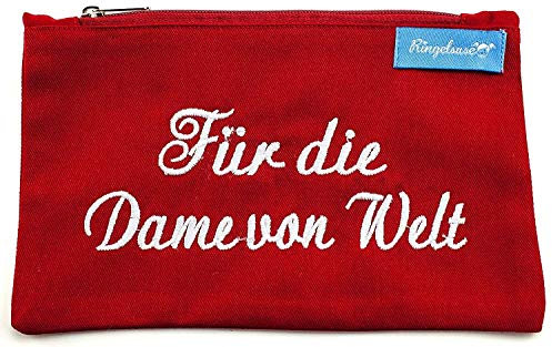 Kosmetiktäschchen Kulturbeutel Kosmetiktasche Für die Dame von Welt Rot Weiße Stickerei 12 x 20 cm Ringelsuse