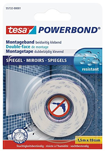 5x tesa doppelseitiges Montageband Powerbond SPIEGEL, 1,5m x 19mm (5, 1,5m x 19mm )
