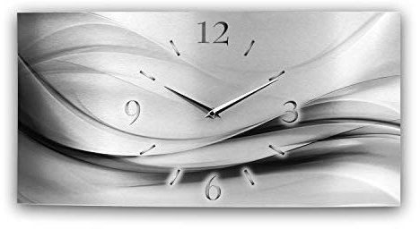 Kreative Feder „Abstrakt“ - Designer-Wanduhr aus gebürstetem Aluminium in Zwei Größen mit leisem Uhrwerk (Abstrakt Silber-metallic, Quarzuhr 50x25cm)