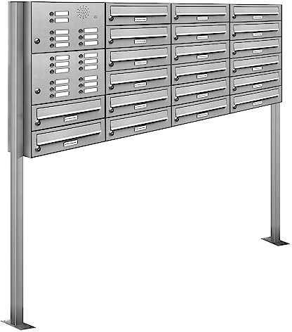 AL Briefkastensysteme 20er Edelstahl Standbriefkasten mit Klingel rostfrei als 20 Fach Briefkastenanlage in Postkasten Briefkasten Design modern
