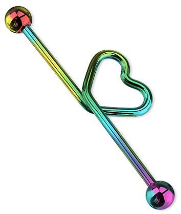 Paula & Fritz® Industrial Ohr-Piercing Stab Herz Chirurgenstahl 38mm Stab-länge 1.6 mm Stab-Dicke Bunt Barbell Bar