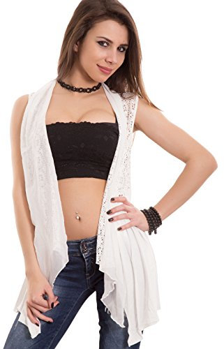 Toocool - Gilet spolverino Donna Rete Traforato Velato Asimmetrico Code Maglia Nuovo M5651[Bianco,M/L]