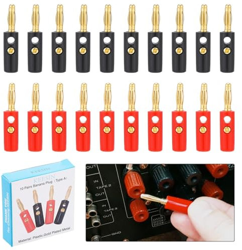 KEESIN Fiche Banane 4 mm Plaqué Or Audio Haut-Parleur Câble Connecteur 10 Paires
