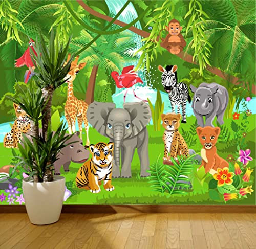 Wall Art Desire Jungle Animals Wall Mural Photo Wallpaper Safari Kids Bedroom Nursery (Paper 220gsm Premium, XX Large 3000mm x 2400mm)