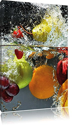 Pixxprint Früchte fallen ins Wasser, Größe: 80x60cm, Leinwandbild, fertig gespannt, Wandbild, Dekoration, Kunstdruck, kein Poster