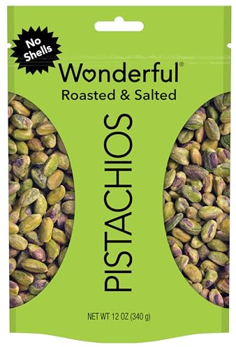 Wonderful Pistachios No Shells, Roasted & Salted Nuts, 12 Ounce Resealable Bag, Protein Snacks, Gluten Free, Healthy Snack