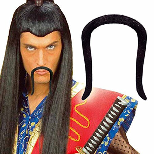 Amakando Chinesenbart China Bart klebend - schwarz Chinese Schnurrbart Asien Schnauzer Asia Moustache Faschingsbart Mongole Oberlippenbart