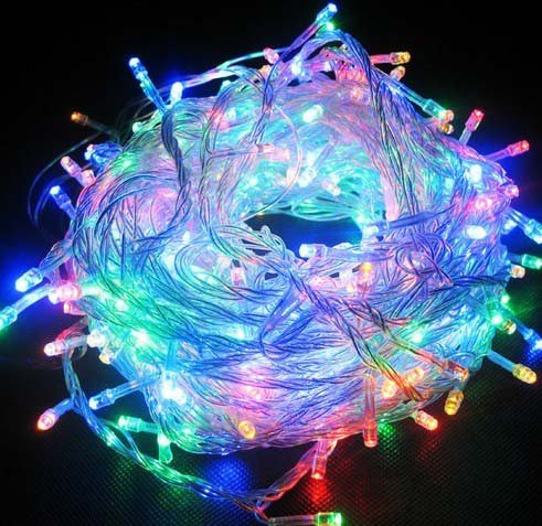 100 Multi-Coloured LED's Clear Cable Connectable Outdoor Christmas Waterproof String Lights (10m) with Low Voltage Plug