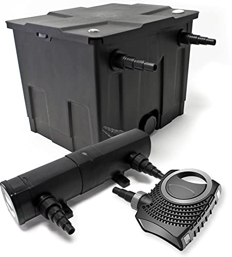 Wiltec Komplettset: CBF-350 Teichfilter bis 12000 L Teichfilteranlage als Durchlauffilter, NEO10000 SuperECO Teichpumpe 10000l/h 80W, CUV-218 Teichklärer UVC Klärer mit 18W