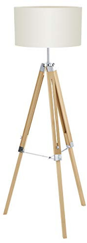 EGLO Stehlampe Lantada, 1 flammige Stehleuchte Vintage, Modern, Standleuchte aus Holz, Stahl und Textil, Wohnzimmerlampe in Natur und Beige, Lampe mit Schalter, E27 Fassung