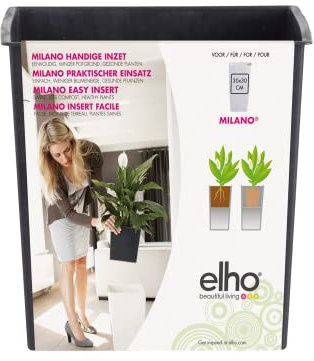 Elho Milano Easy Insert 20 - Living Noir - Intérieur - L 19.9 x W 19.9 x H 20.2 cm