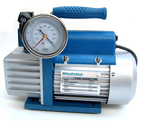 3S SuperSamaStore Pompa del Vuoto Monostadio 42 Litri/Minuto con Elettrovalvola, Vacuometro e Maniglia Ergonomica, Inclusi Olio e Spina Schuko, Modello VPME42