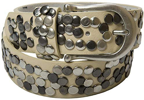 styleBREAKER Damen Nietengürtel mit unterschiedlichen Nieten, Kunstleder Gürtel Einfarbig, Damengürtel kürzbar 03010008, Farbe:Creme, Größe:80cm